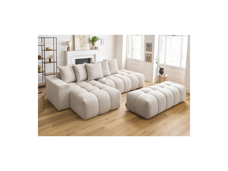 Canapé d'angle fixe MONT BLANC en tissu avec pouf - Angle gauche - BOBOCHIC - The Bradery
