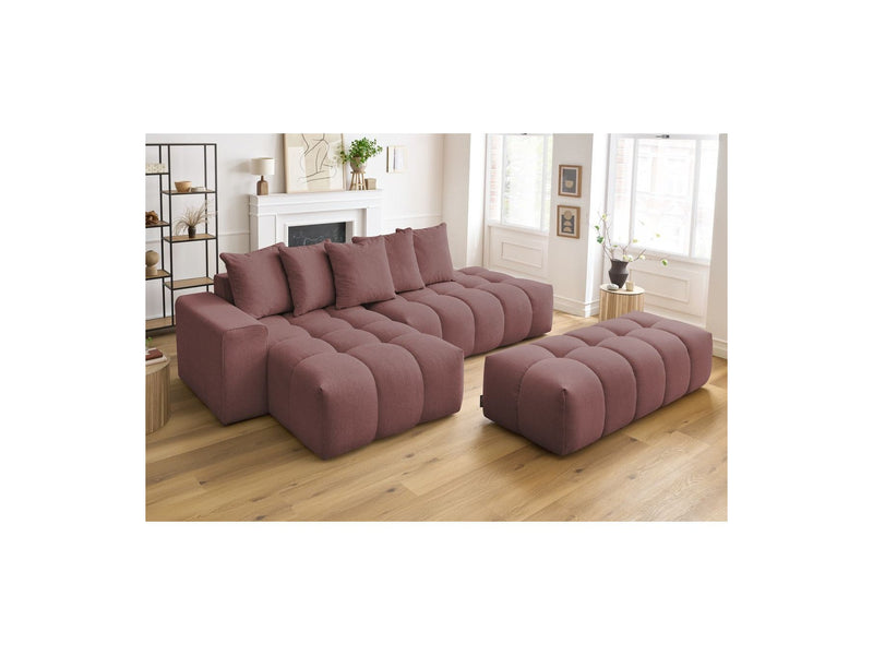 Canapé d'angle fixe MONT BLANC en tissu avec pouf - Angle gauche - BOBOCHIC - The Bradery
