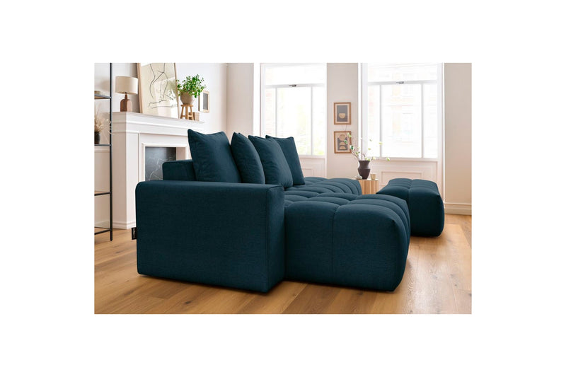 Canapé d'angle fixe MONT BLANC en tissu avec pouf - Angle gauche - BOBOCHIC - The Bradery