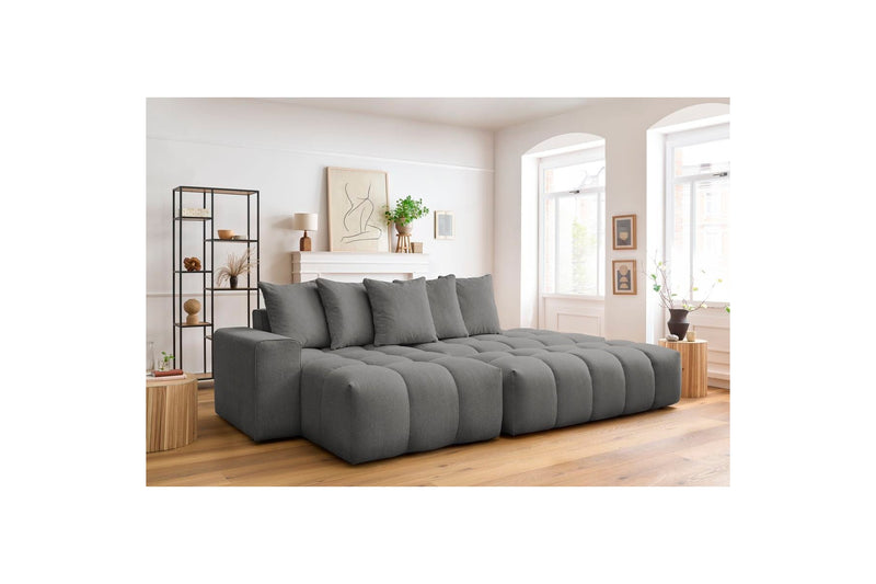 Canapé d'angle fixe MONT BLANC en tissu avec pouf - Angle gauche - BOBOCHIC - The Bradery