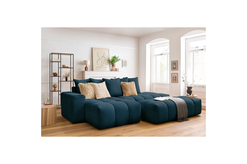 Canapé d'angle fixe MONT BLANC en tissu avec pouf - Angle gauche - BOBOCHIC - The Bradery