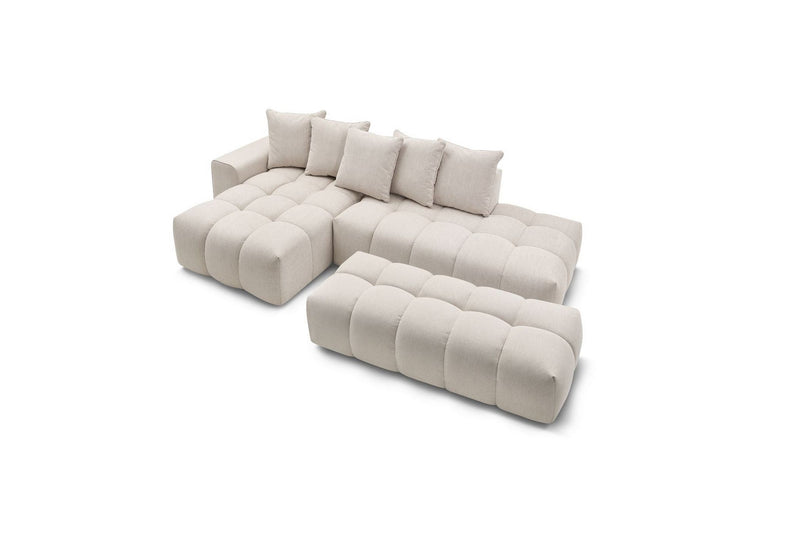 Canapé d'angle fixe MONT BLANC en tissu avec pouf - Angle gauche - BOBOCHIC - The Bradery