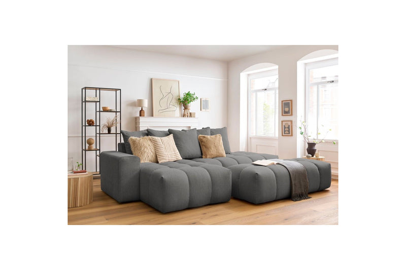 Canapé d'angle fixe MONT BLANC en tissu avec pouf - Angle gauche - BOBOCHIC - The Bradery