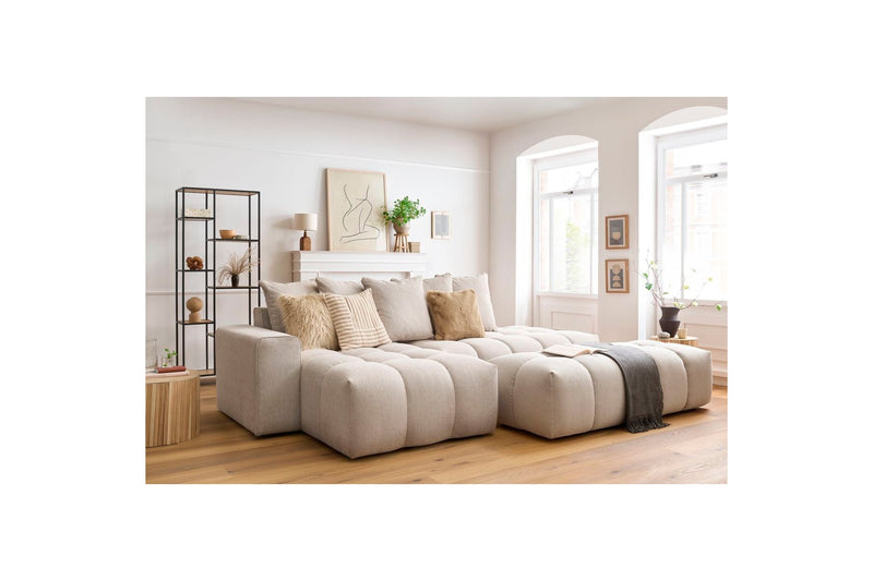 Canapé d'angle fixe MONT BLANC en tissu avec pouf - Angle gauche - BOBOCHIC - The Bradery