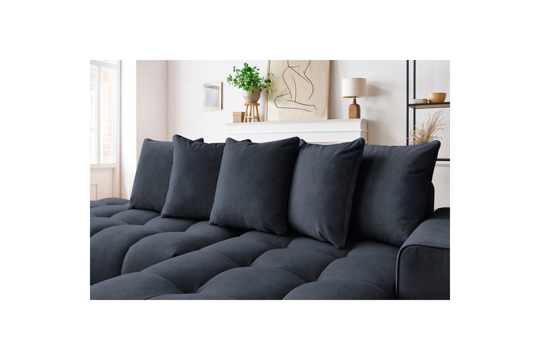 MONT WHITE fixed corner sofa in velvet - Right-hand corner - BOBOCHIC - The Bradery