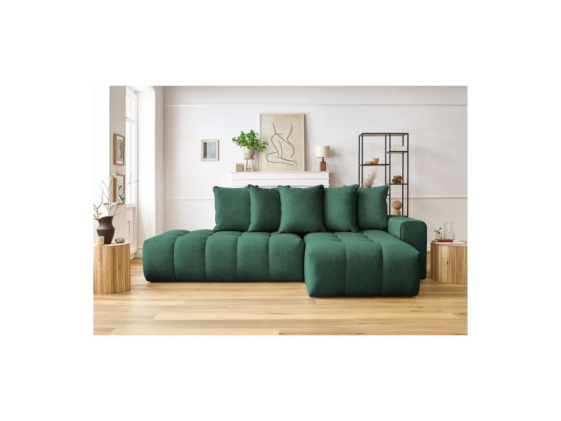 MONT WHITE fixed corner sofa in velvet - Right-hand corner - BOBOCHIC - The Bradery