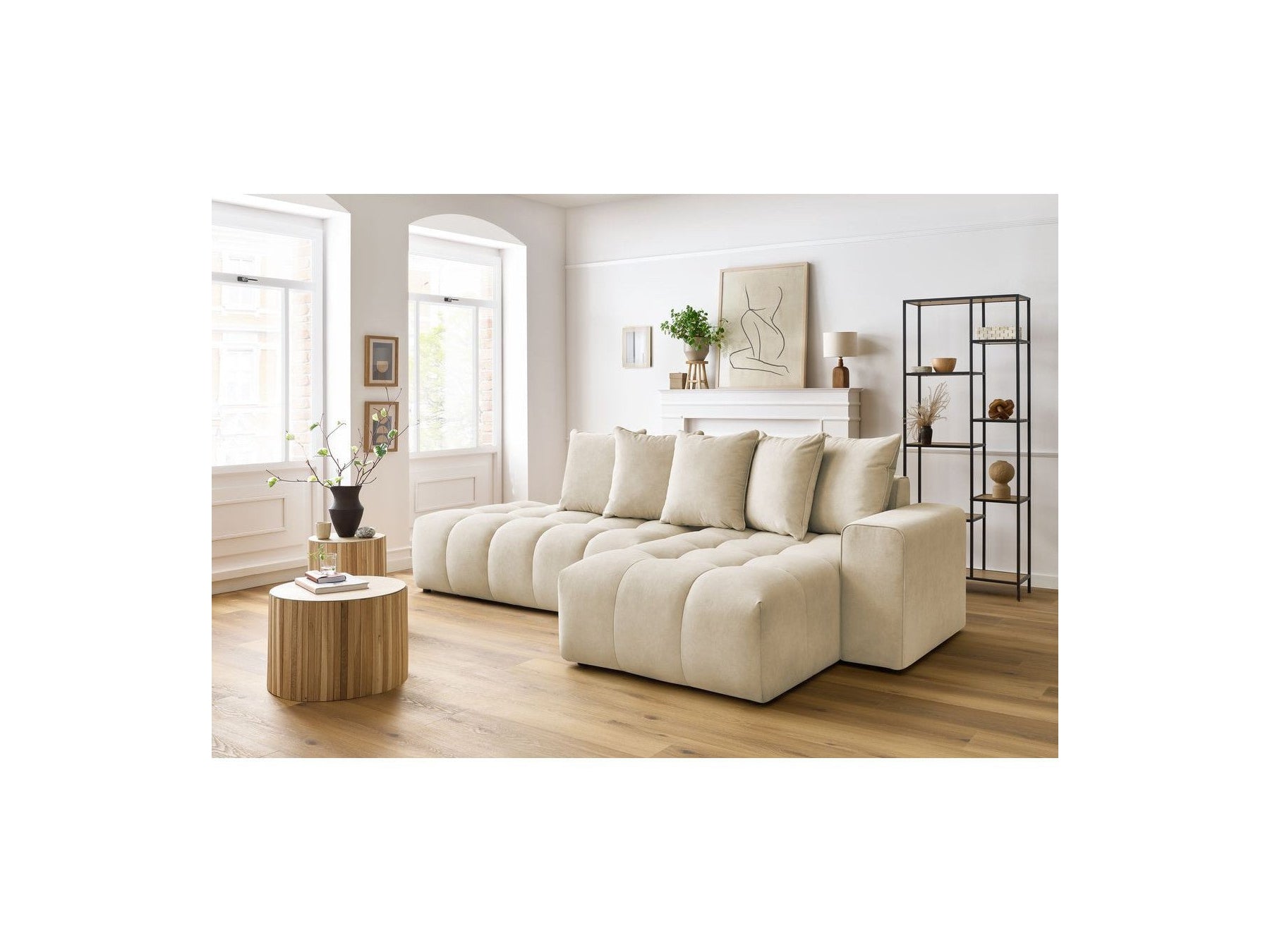 Fixed MONT WHITE corner sofa in velvet - Right-hand corner - BOBOCHIC - The Bradery