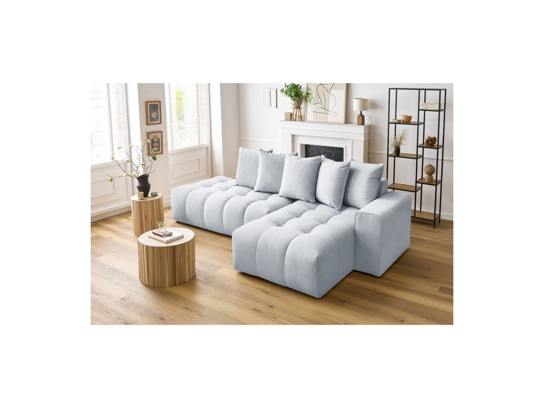 MONT WHITE fixed corner sofa in velvet - Right-hand corner - BOBOCHIC - The Bradery