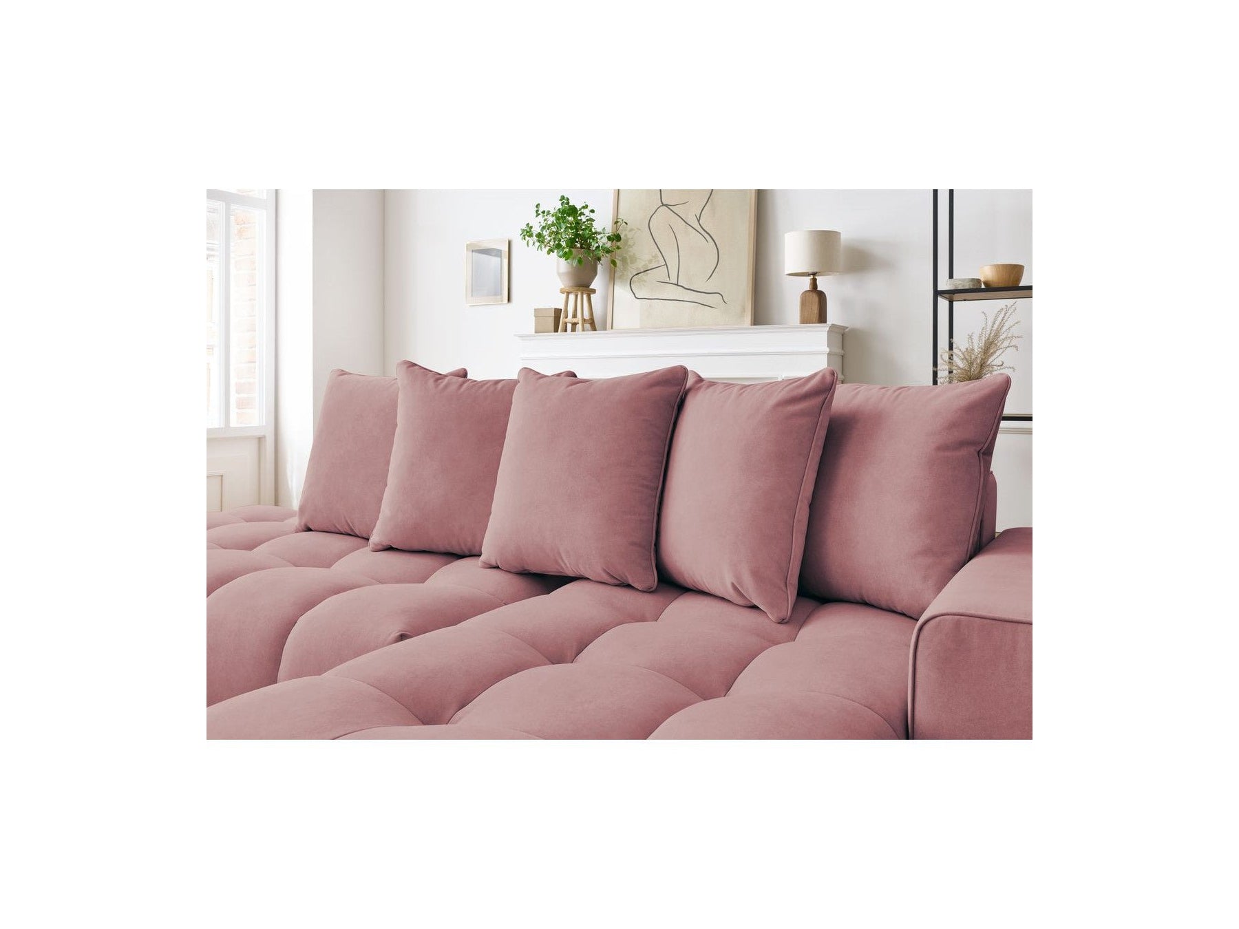 Fixed MONT WHITE corner sofa in velvet - Right-hand corner - BOBOCHIC - The Bradery