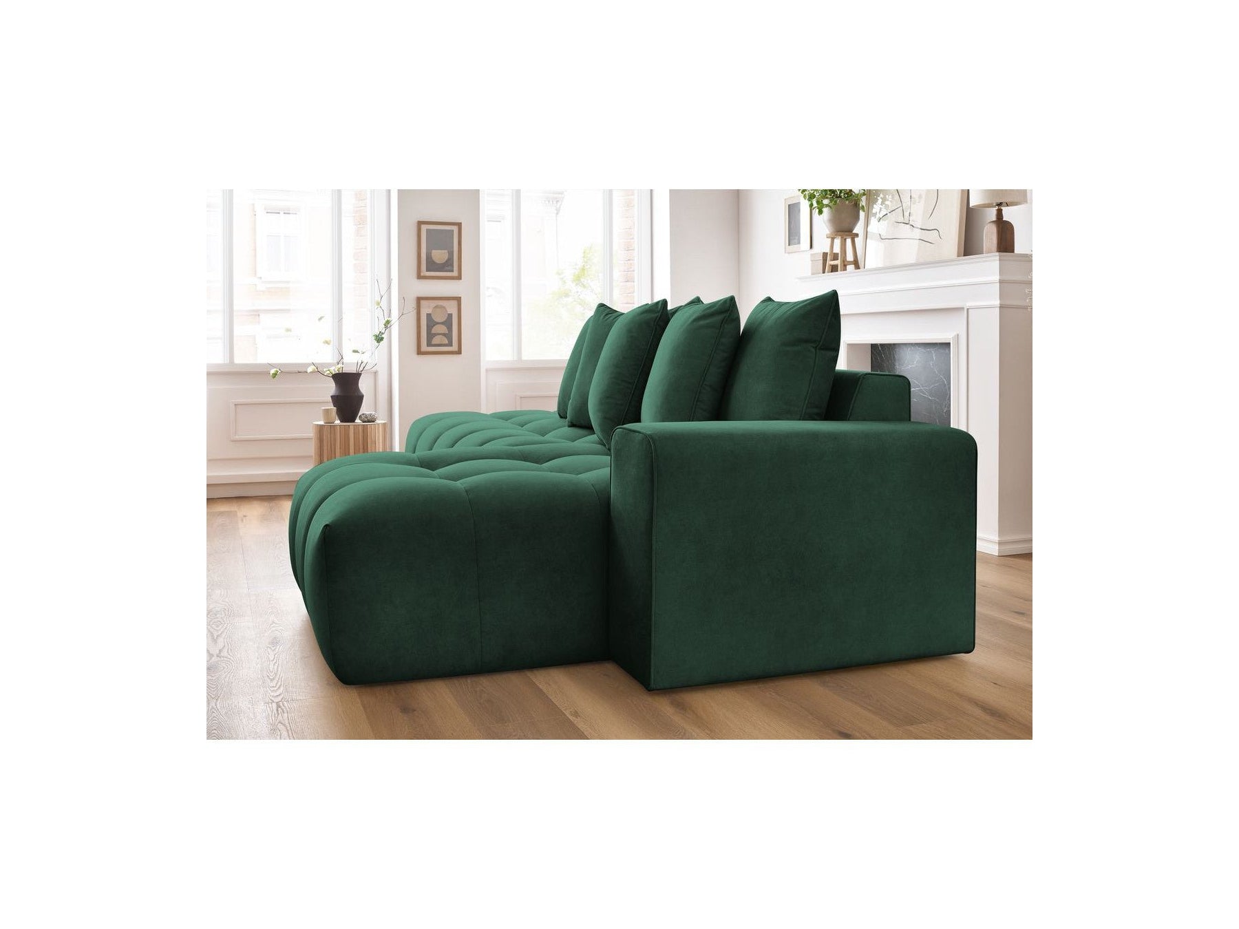 Fixed MONT WHITE corner sofa in velvet - Right-hand corner - BOBOCHIC - The Bradery