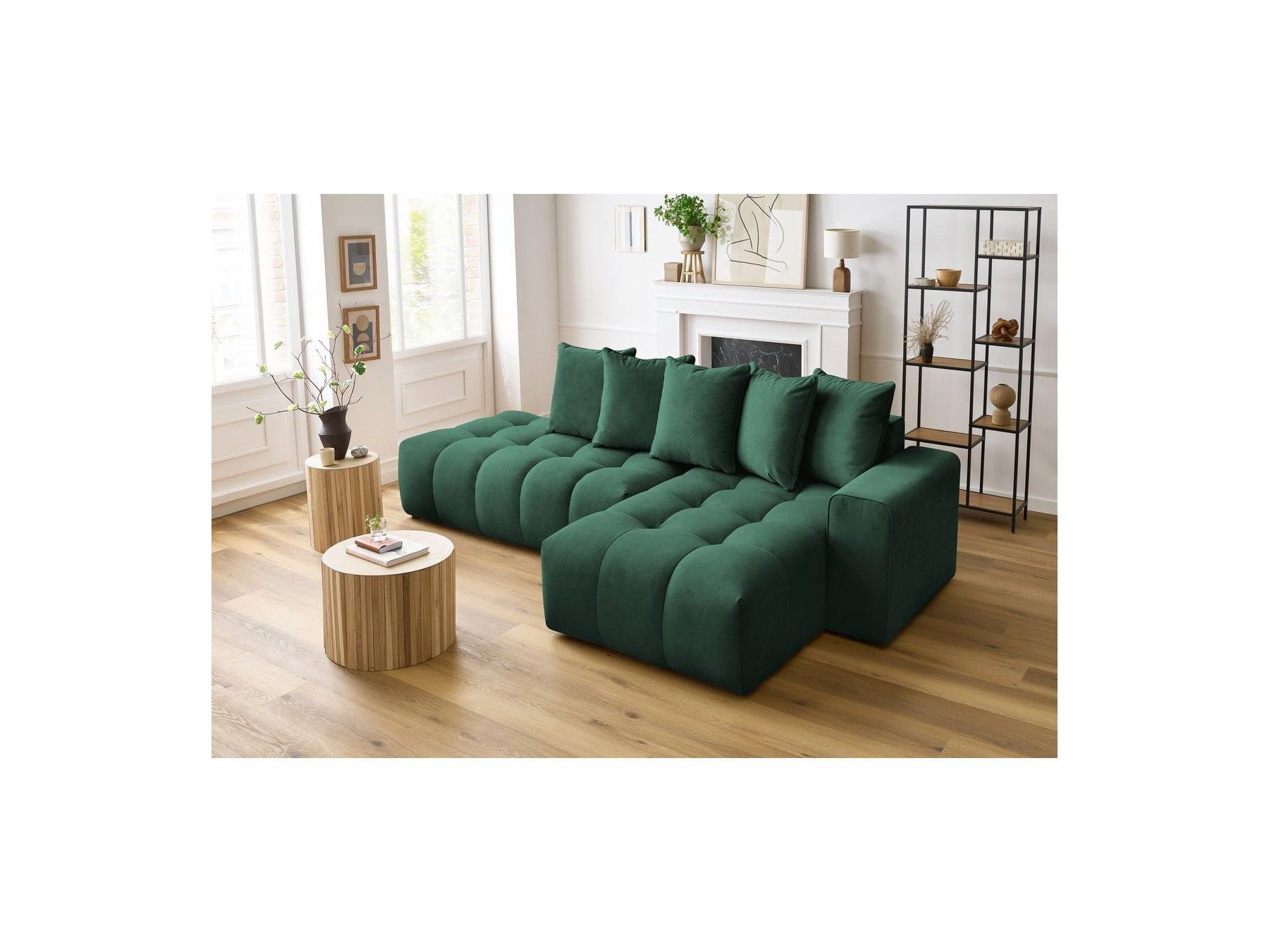 Fixed MONT WHITE corner sofa in velvet - Right-hand corner - BOBOCHIC - The Bradery