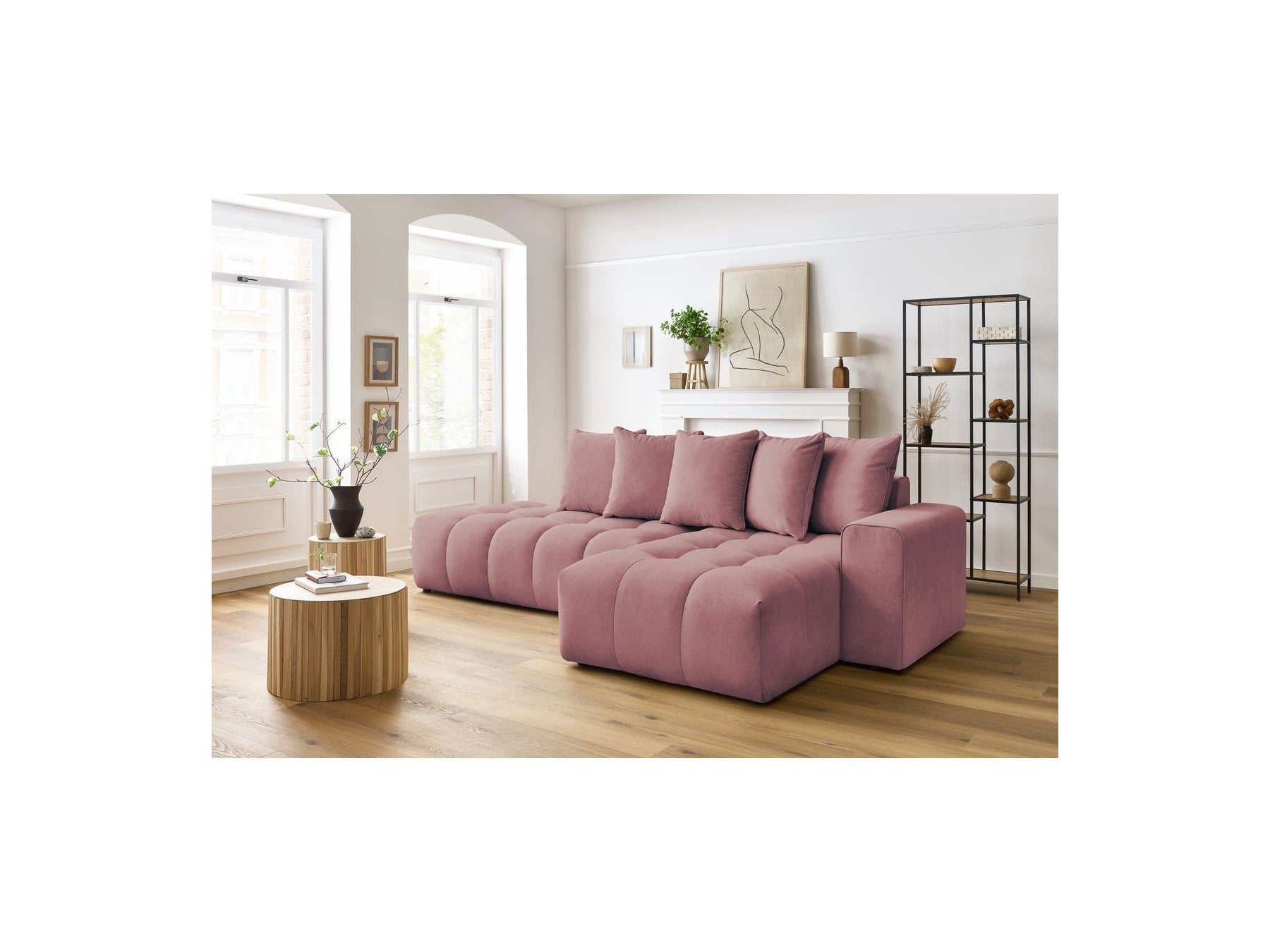 Fixed MONT WHITE corner sofa in velvet - Right-hand corner - BOBOCHIC - The Bradery