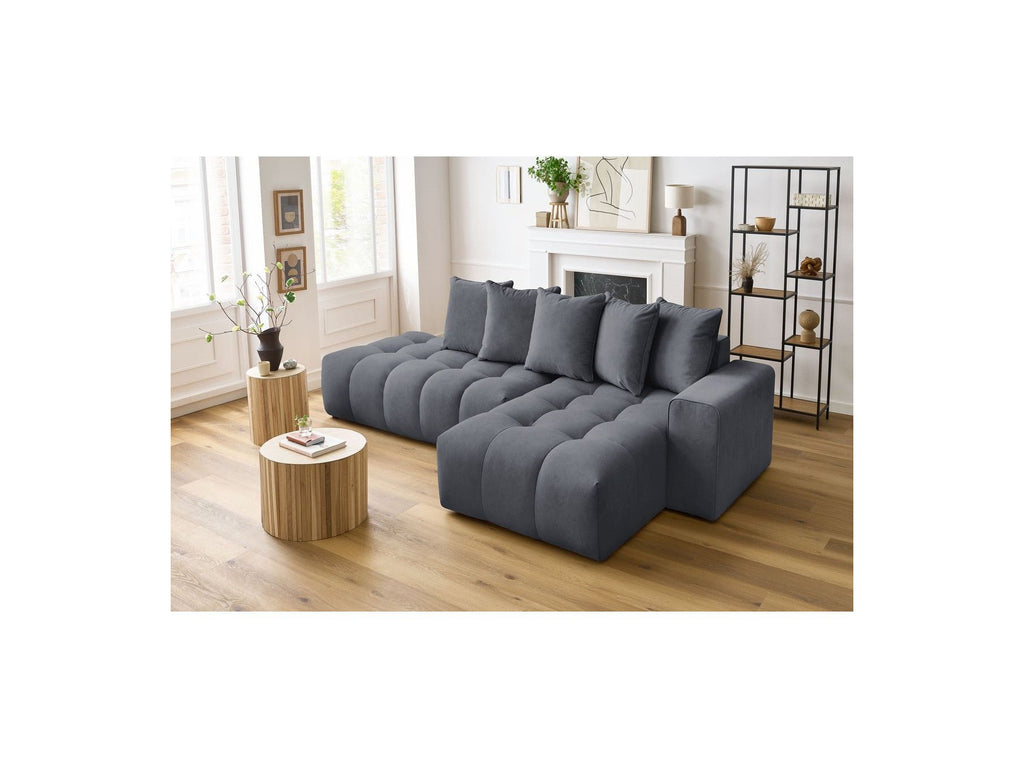 MONT WHITE fixed corner sofa in velvet - Right-hand corner - BOBOCHIC - The Bradery