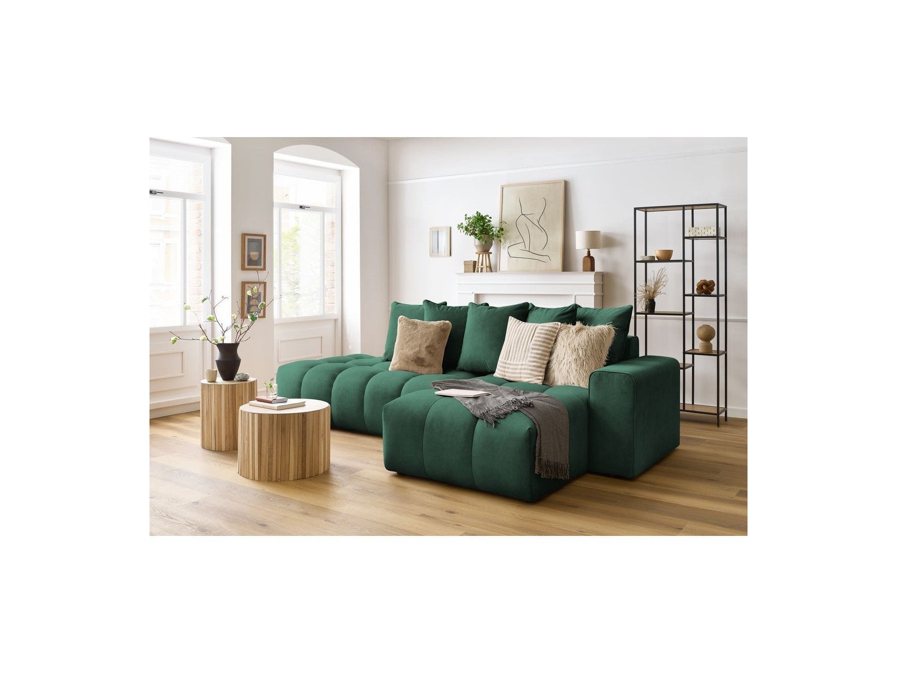 MONT WHITE fixed corner sofa in velvet - Right-hand corner - BOBOCHIC - The Bradery