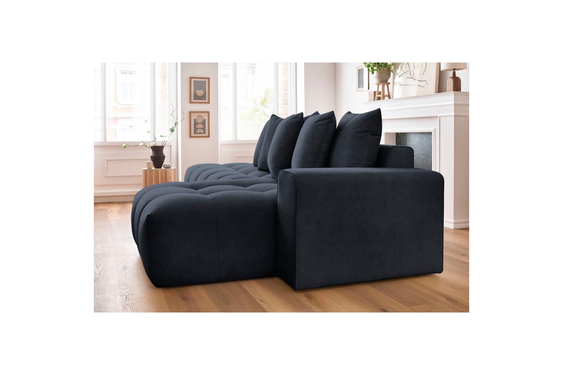 Fixed MONT WHITE corner sofa in velvet - Right-hand corner - BOBOCHIC - The Bradery