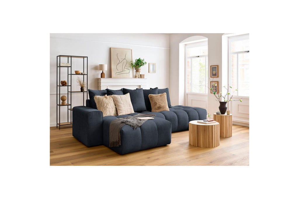 MONT WHITE fixed corner sofa in velvet - Left-hand corner - BOBOCHIC - The Bradery