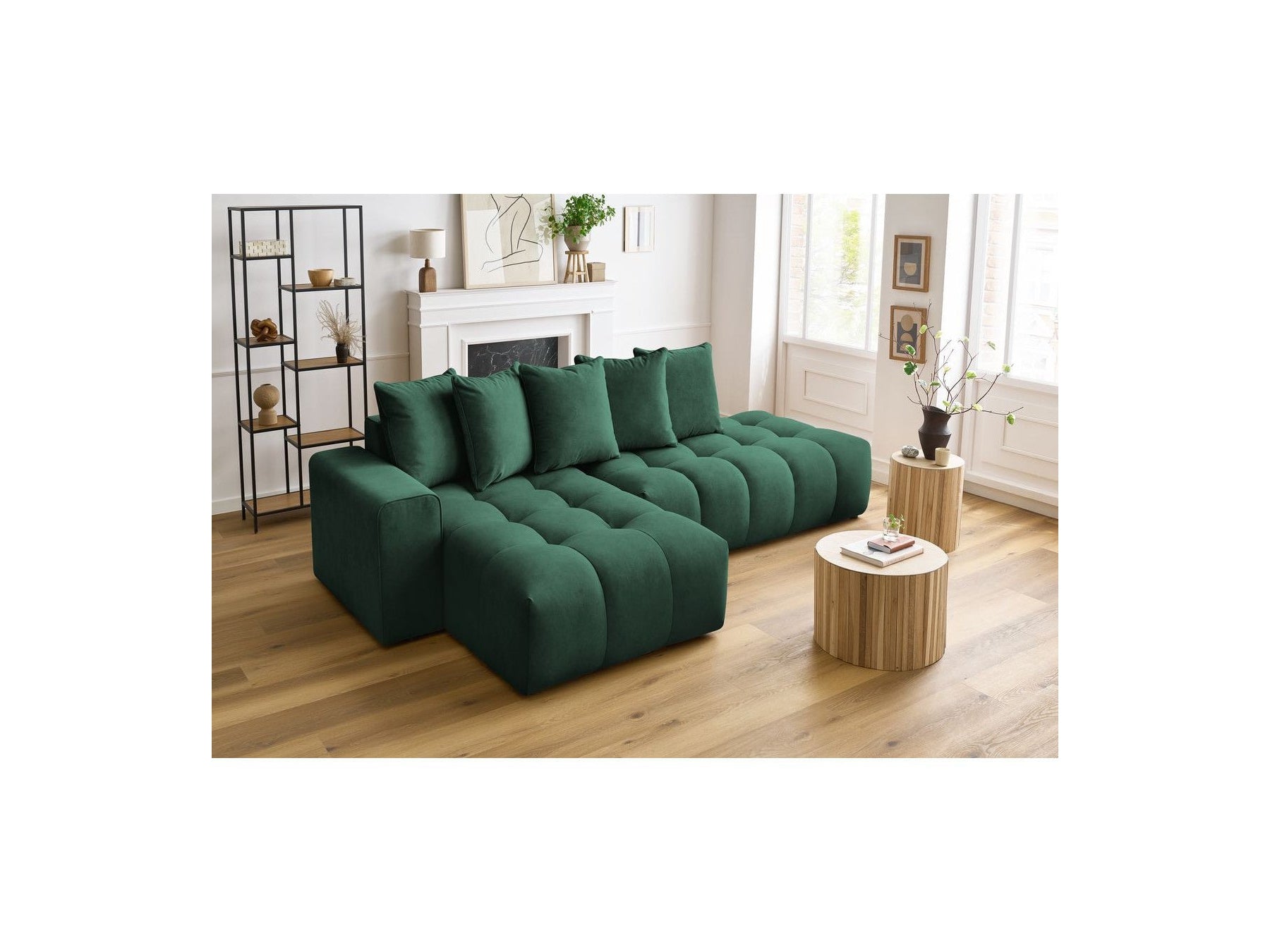 MONT WHITE fixed corner sofa in velvet - Left-hand corner - BOBOCHIC - The Bradery