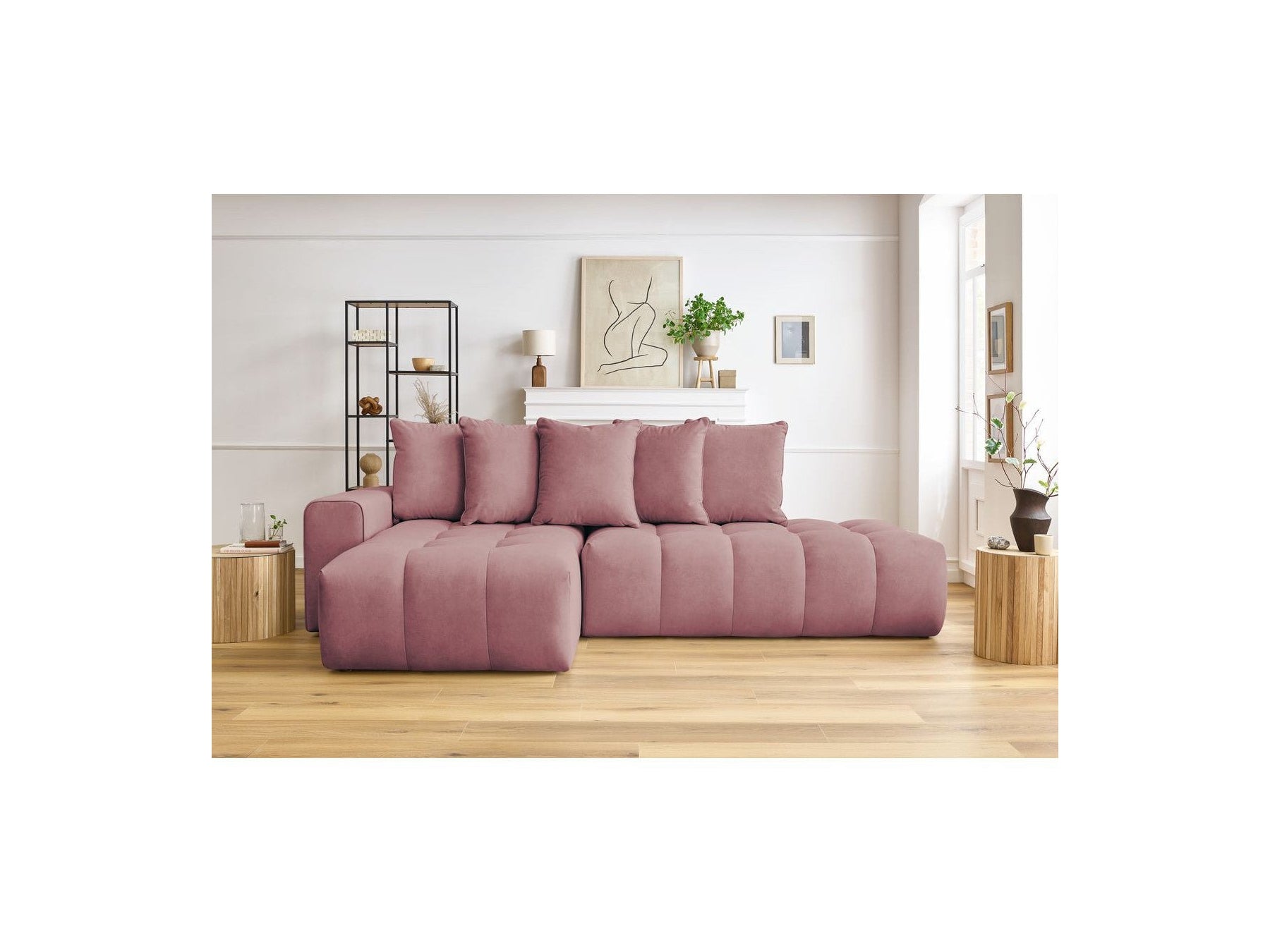 MONT WHITE fixed corner sofa in velvet - Left-hand corner - BOBOCHIC - The Bradery