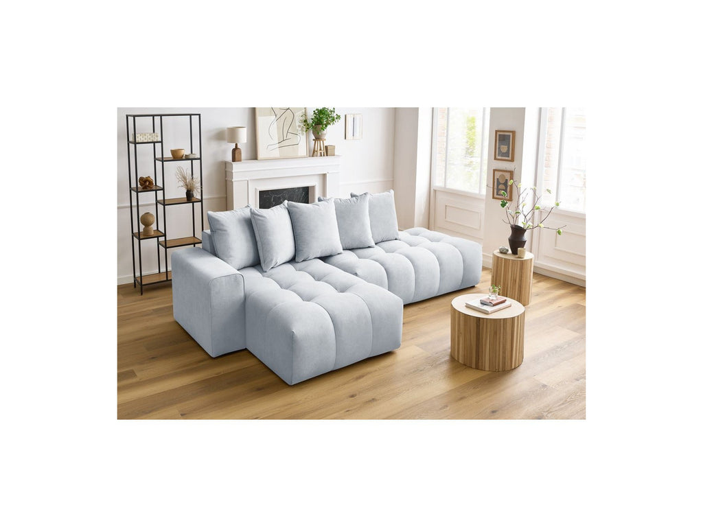 MONT WHITE fixed corner sofa in velvet - Left-hand corner - BOBOCHIC - The Bradery