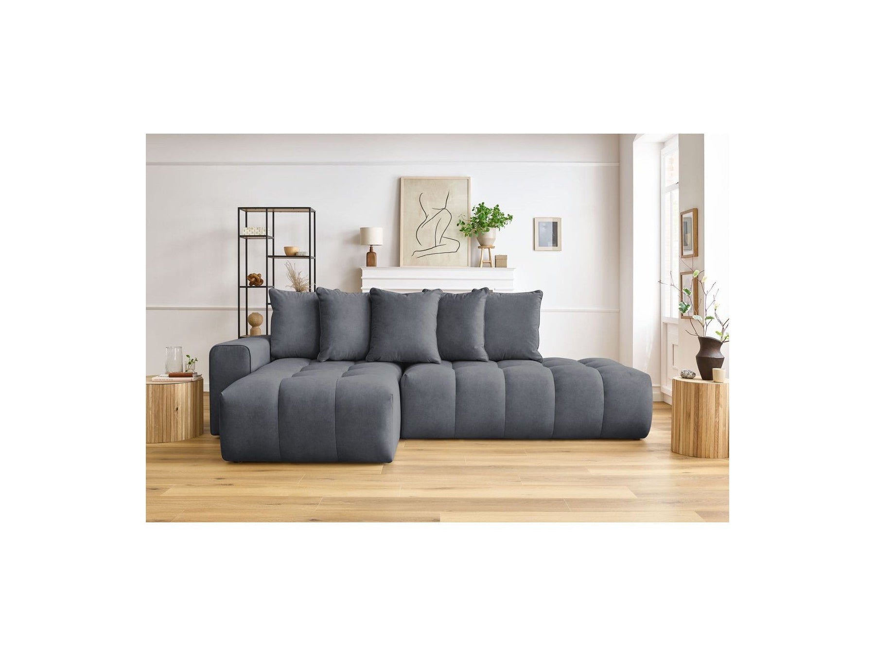 MONT WHITE fixed corner sofa in velvet - Left-hand corner - BOBOCHIC - The Bradery