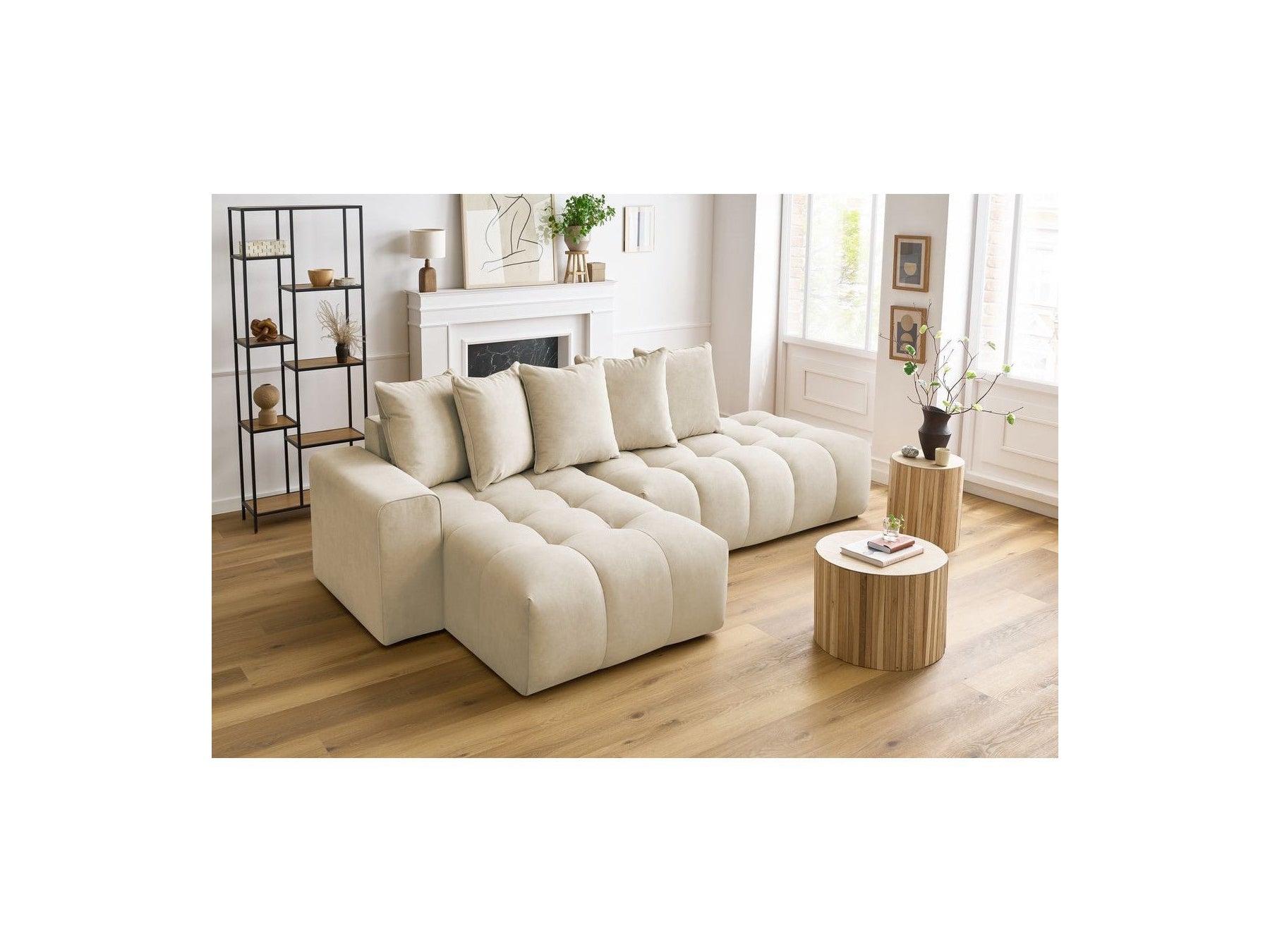 MONT WHITE fixed corner sofa in velvet - Left-hand corner - BOBOCHIC - The Bradery
