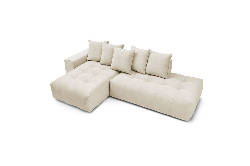 MONT WHITE fixed corner sofa in velvet - Left-hand corner - BOBOCHIC - The Bradery