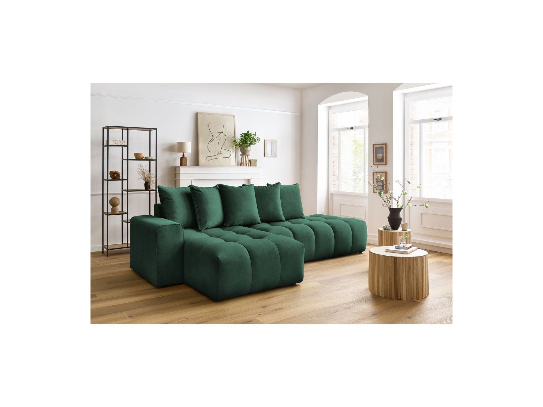 MONT WHITE fixed corner sofa in velvet - Left-hand corner - BOBOCHIC - The Bradery