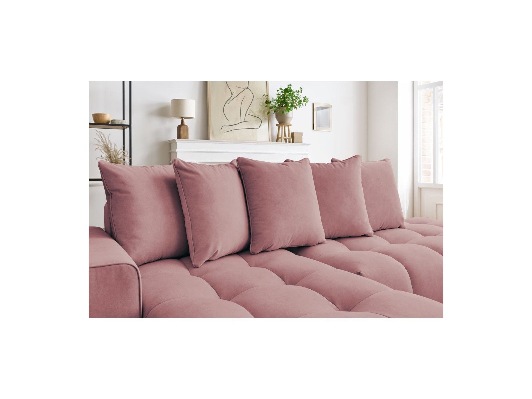 MONT WHITE fixed corner sofa in velvet - Left-hand corner - BOBOCHIC - The Bradery