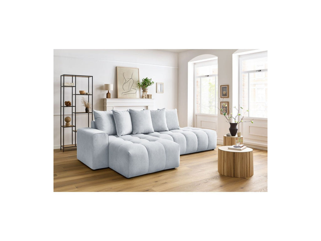 MONT WHITE fixed corner sofa in velvet - Left-hand corner - BOBOCHIC - The Bradery