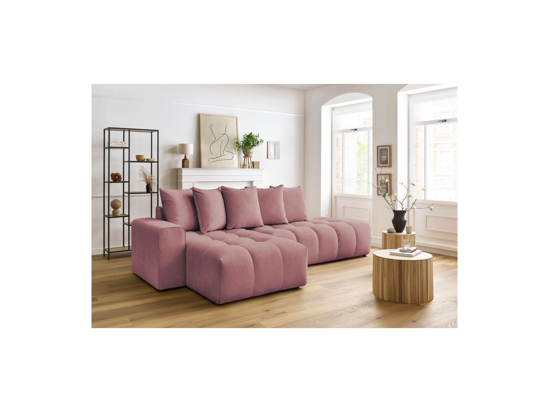 MONT WHITE fixed corner sofa in velvet - Left-hand corner - BOBOCHIC - The Bradery