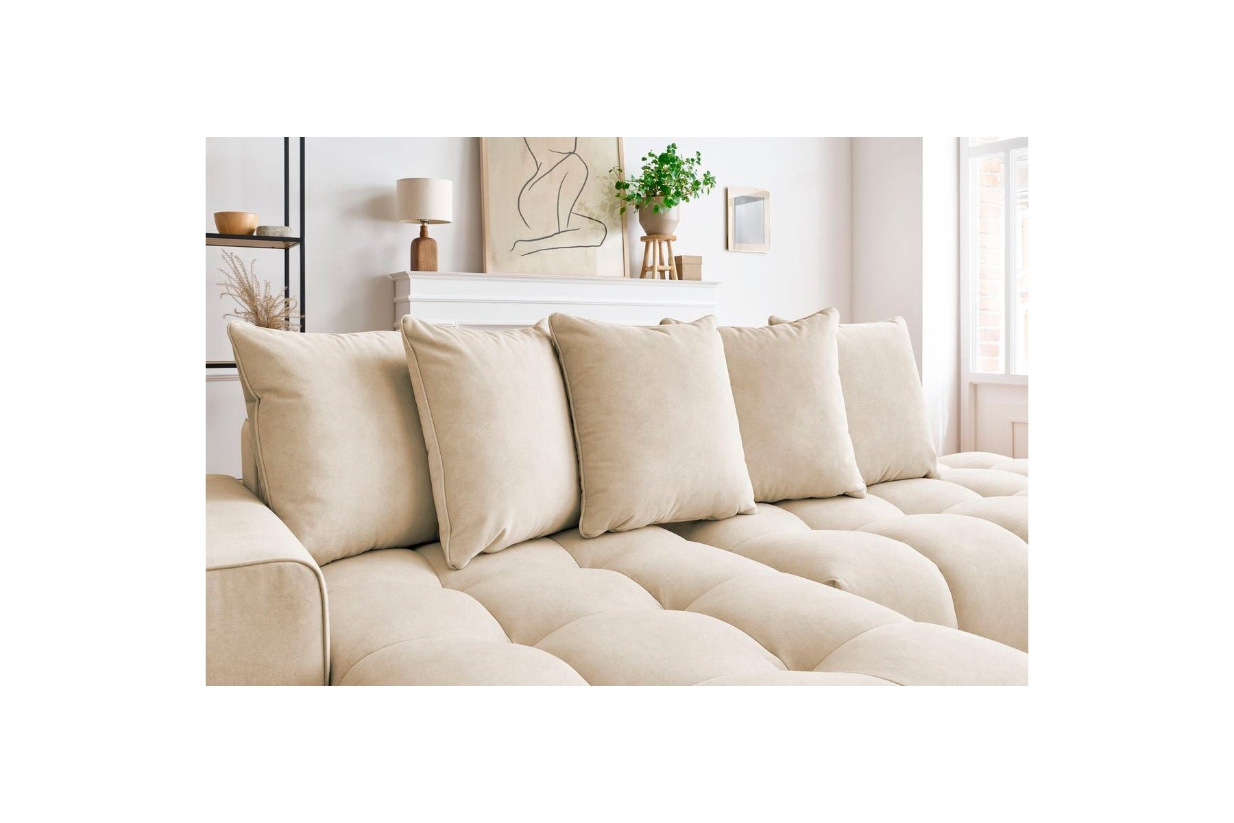MONT WHITE fixed corner sofa in velvet - Left-hand corner - BOBOCHIC - The Bradery