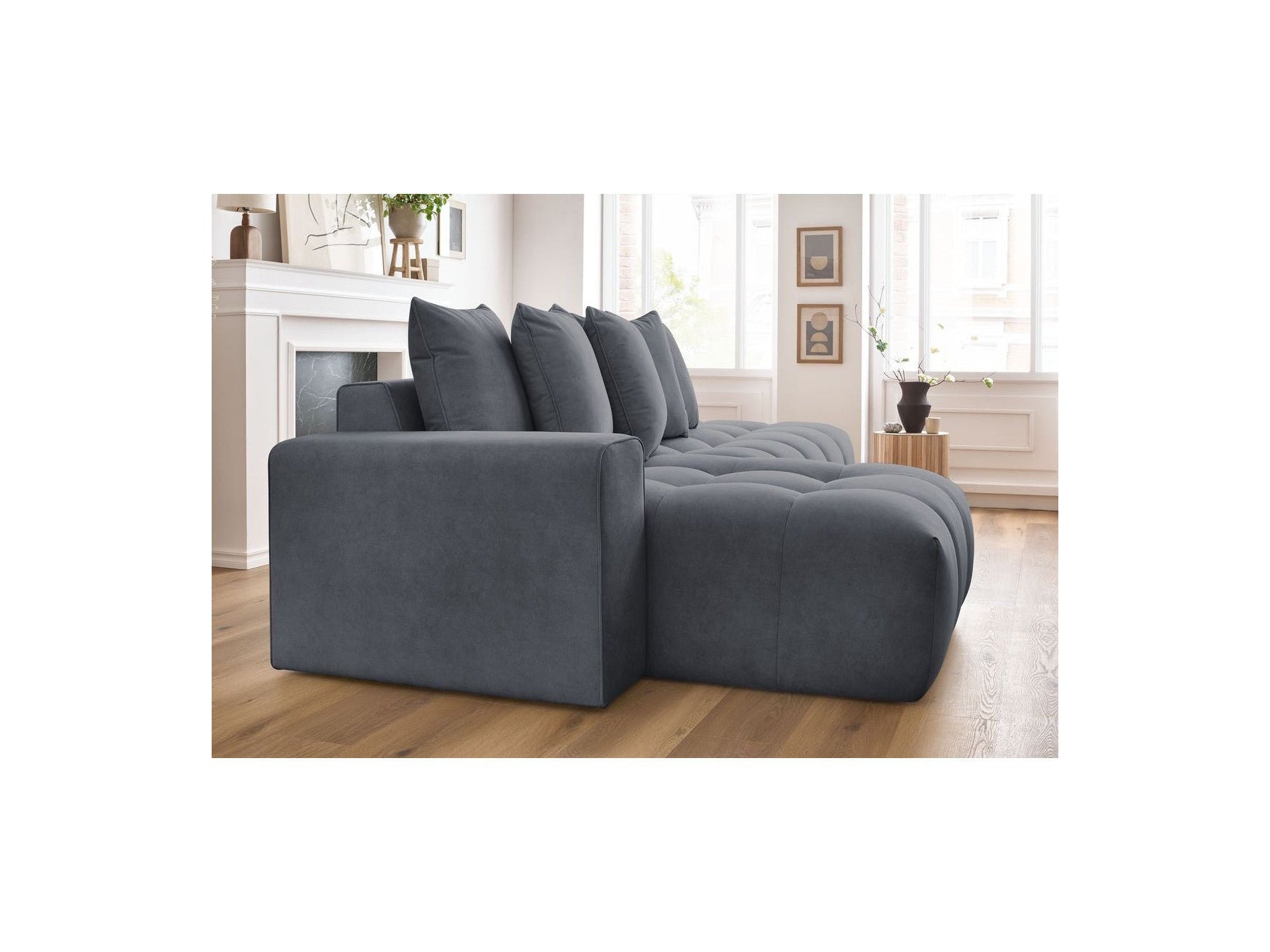MONT WHITE fixed corner sofa in velvet - Left-hand corner - BOBOCHIC - The Bradery