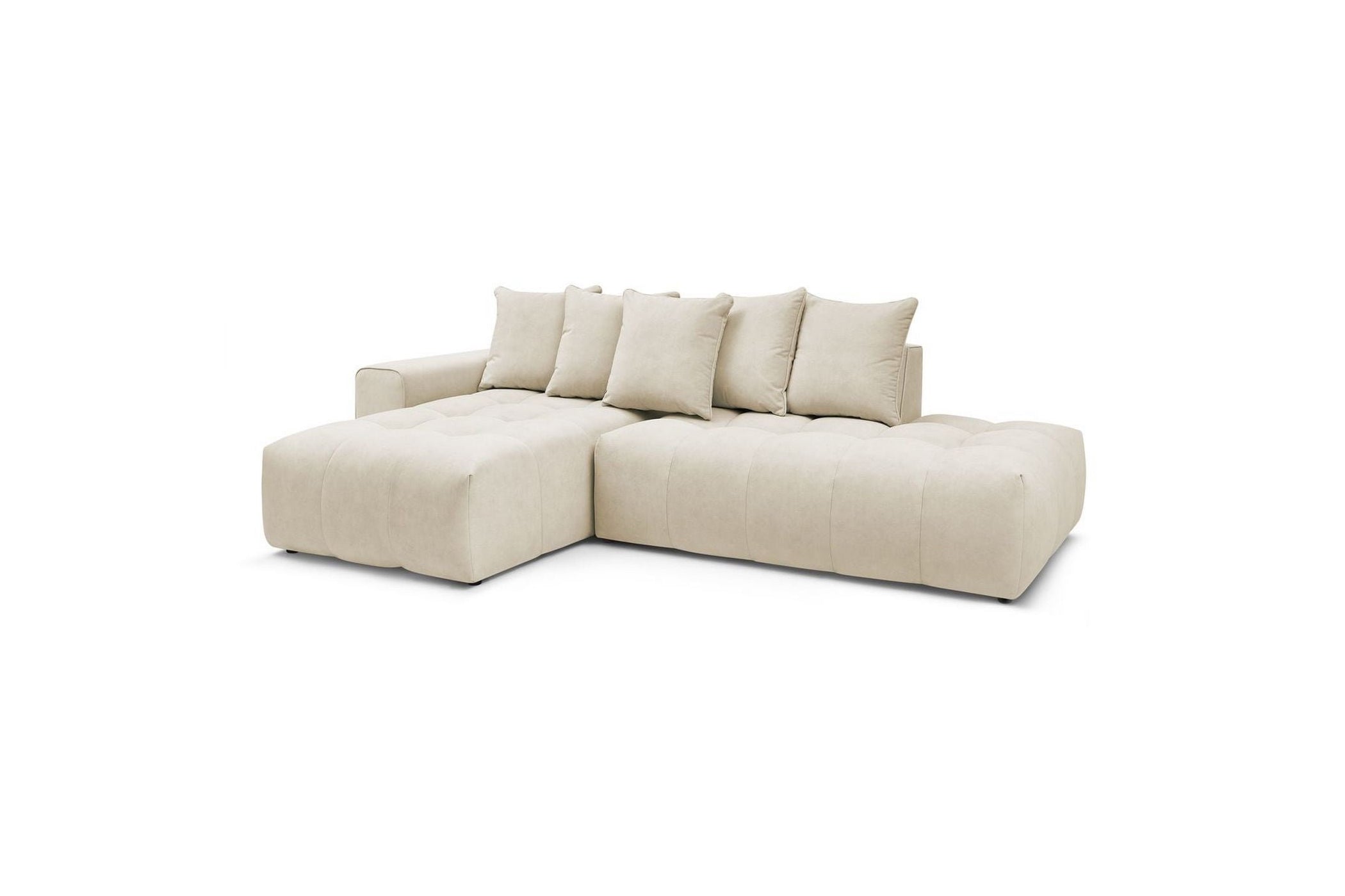 Fixed MONT WHITE corner sofa in velvet - Left-hand corner - BOBOCHIC - The Bradery