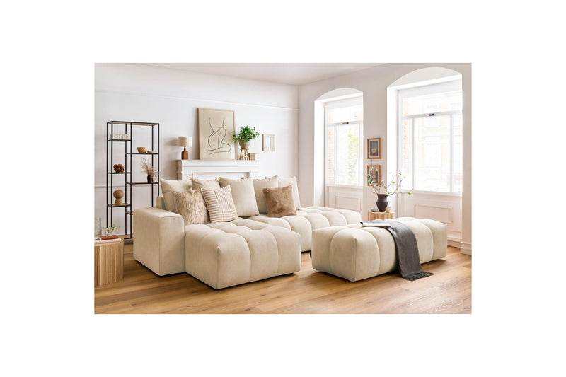 Canapé d'angle fixe MONT BLANC en velours avec pouf - Angle gauche - BOBOCHIC - The Bradery