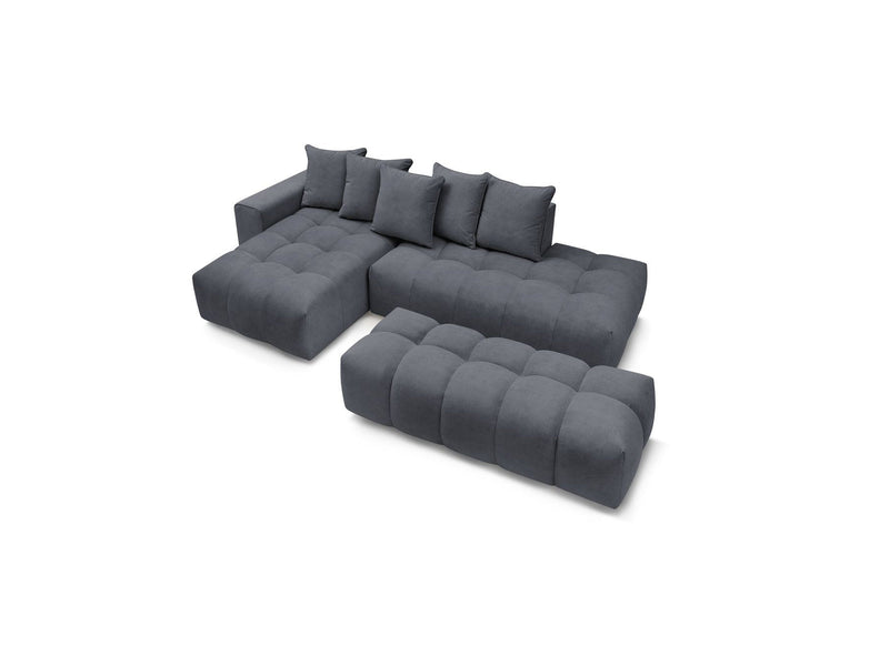 Canapé d'angle fixe MONT BLANC en velours avec pouf - Angle gauche - BOBOCHIC - The Bradery