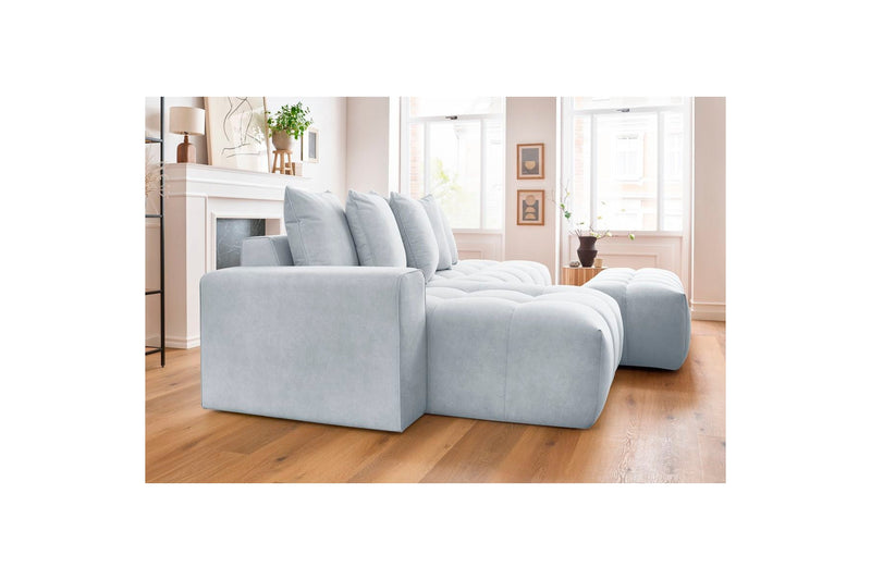 Canapé d'angle fixe MONT BLANC en velours avec pouf - Angle gauche - BOBOCHIC - The Bradery