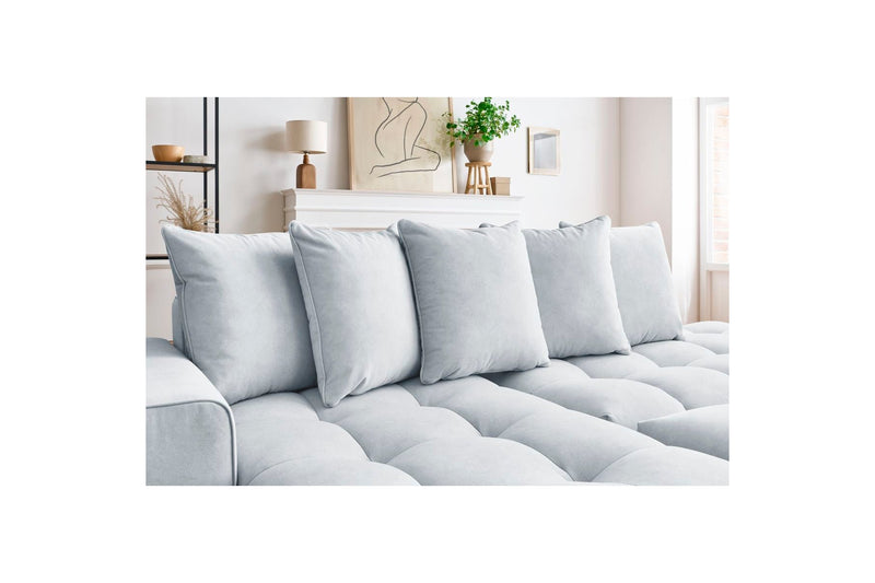 Canapé d'angle fixe MONT BLANC en velours avec pouf - Angle gauche - BOBOCHIC - The Bradery