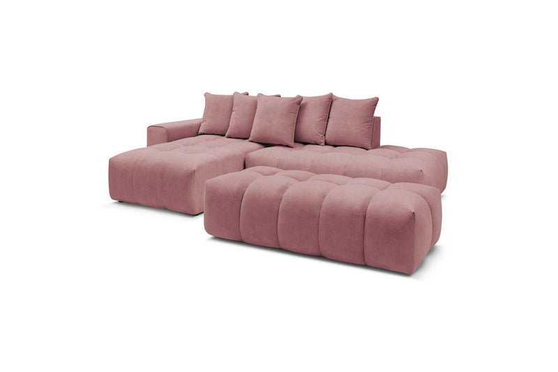 Canapé d'angle fixe MONT BLANC en velours avec pouf - Angle gauche - BOBOCHIC - The Bradery