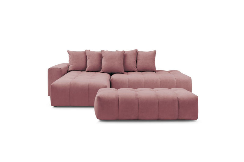 Canapé d'angle fixe MONT BLANC en velours avec pouf - Angle gauche - BOBOCHIC - The Bradery