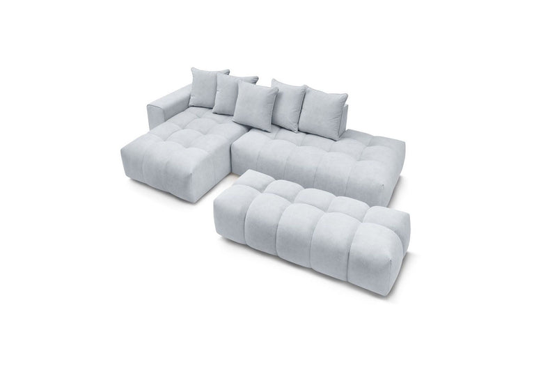 Canapé d'angle fixe MONT BLANC en velours avec pouf - Angle gauche - BOBOCHIC - The Bradery