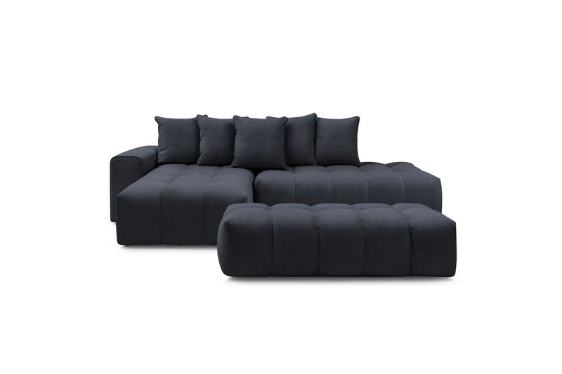 Canapé d'angle fixe MONT BLANC en velours avec pouf - Angle gauche - BOBOCHIC - The Bradery