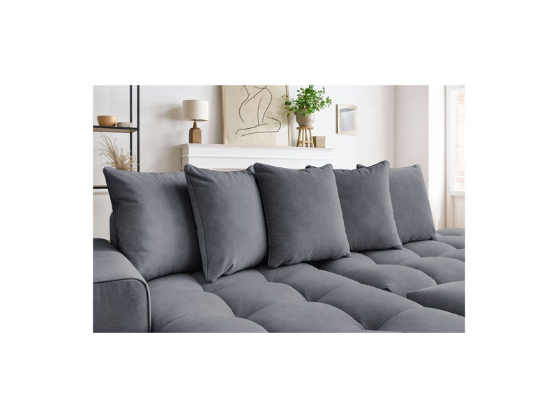 Canapé d'angle fixe MONT BLANC en velours avec pouf - Angle gauche - BOBOCHIC - The Bradery