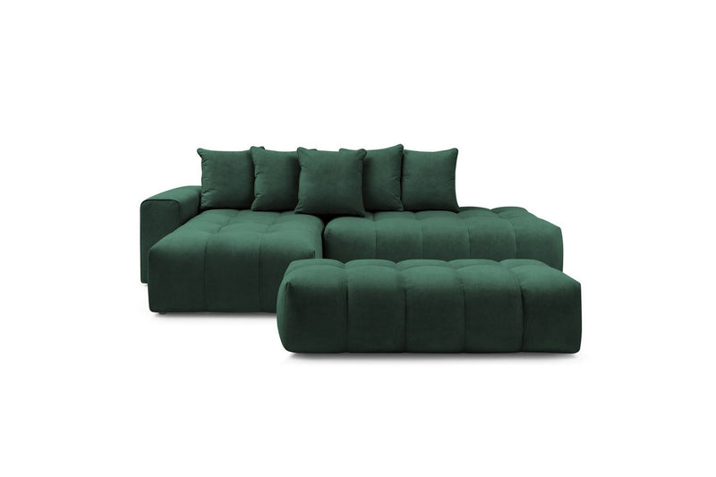 Canapé d'angle fixe MONT BLANC en velours avec pouf - Angle gauche - BOBOCHIC - The Bradery