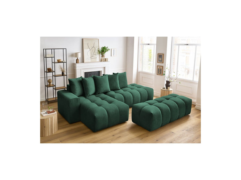 Canapé d'angle fixe MONT BLANC en velours avec pouf - Angle gauche - BOBOCHIC - The Bradery