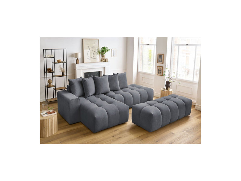 Canapé d'angle fixe MONT BLANC en velours avec pouf - Angle gauche - BOBOCHIC - The Bradery