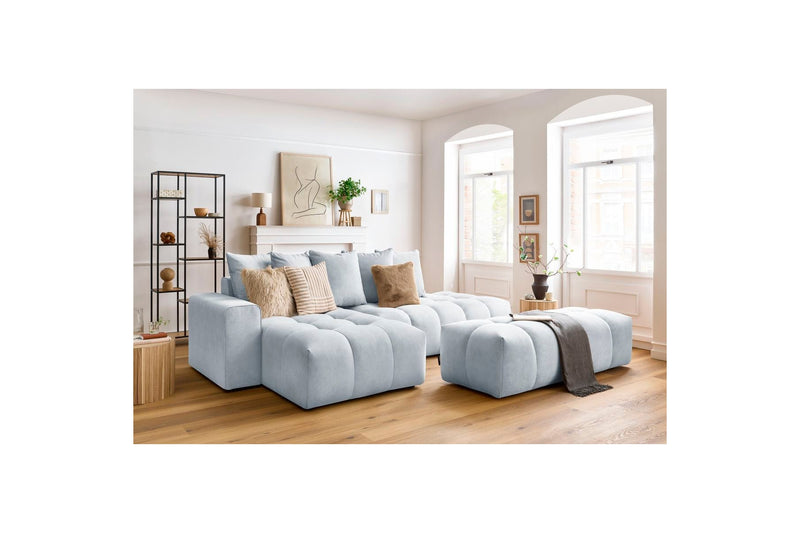 Canapé d'angle fixe MONT BLANC en velours avec pouf - Angle gauche - BOBOCHIC - The Bradery