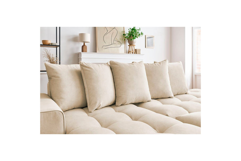 Canapé d'angle fixe MONT BLANC en velours avec pouf - Angle gauche - BOBOCHIC - The Bradery