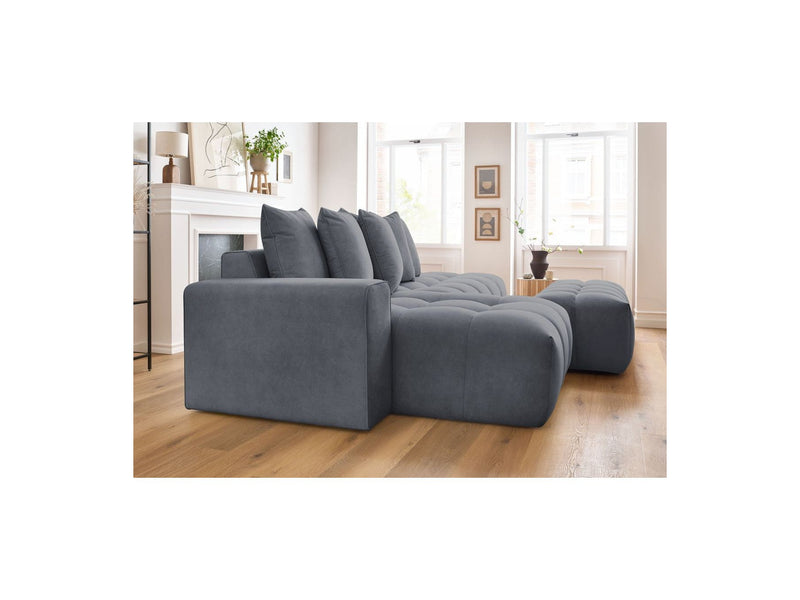 Canapé d'angle fixe MONT BLANC en velours avec pouf - Angle gauche - BOBOCHIC - The Bradery