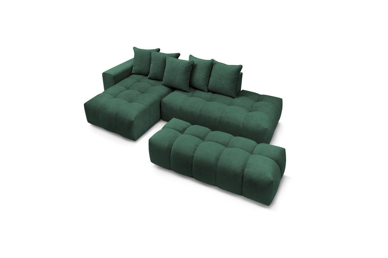 Canapé d'angle fixe MONT BLANC en velours avec pouf - Angle gauche - BOBOCHIC - The Bradery