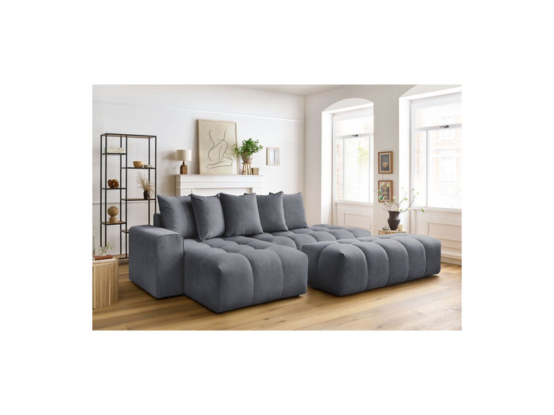 Canapé d'angle fixe MONT BLANC en velours avec pouf - Angle gauche - BOBOCHIC - The Bradery